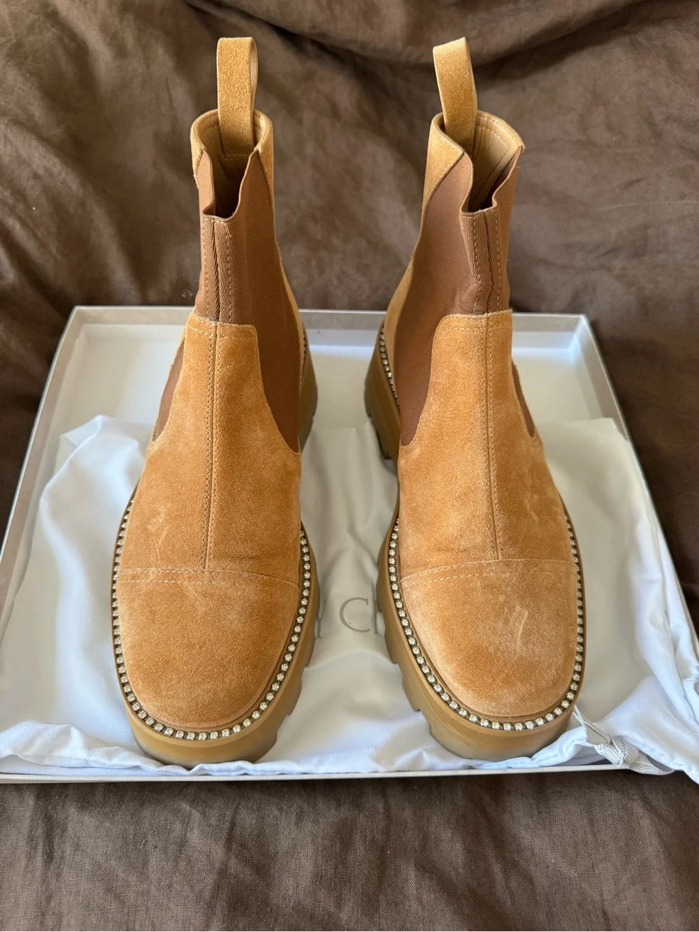 Jimmy Choo Clayton Crystal Trim Suede Chelsea Boot